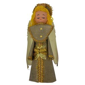 Vintage Blonde Christmas Angel Tree Topper Gold Trim Tinsel Burlap 60s Japan Sty